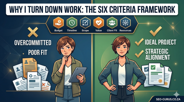 Why I Turn Down More Work Than I Accept — and the Six-Criteria Framework That Governs Every Decision